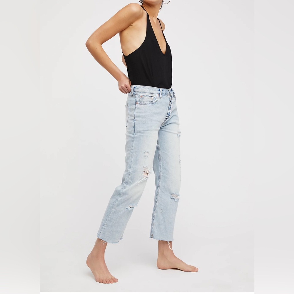 We The Free Wide Leg Jeans Rolling on the River Blue Light Wash Cropped Jeans